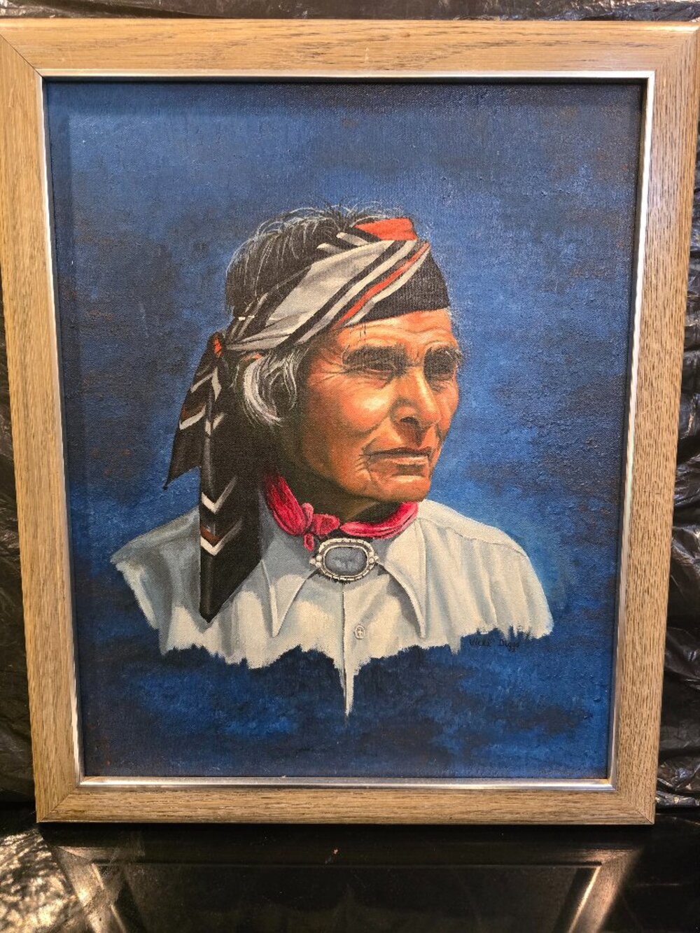 Acrylic Painting Elder Native American Framed Signed Vickie Diggs 18.5" x 22.75"